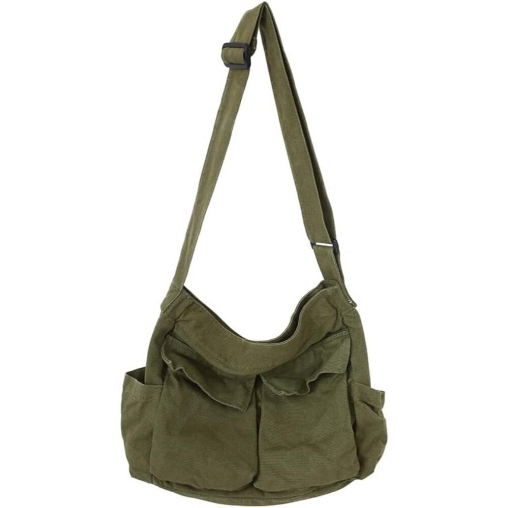 Canvas Messenger Bag Women Men Large Hobo Crossbody Tote with Multiple Pockets